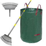 Serqd Adjustable Garden Rake for Leaves 36-73 Long Handle, 18 Wide, Heavy Duty with 25 Metal Tines ,Includes 32Gallon Leaf Bags,