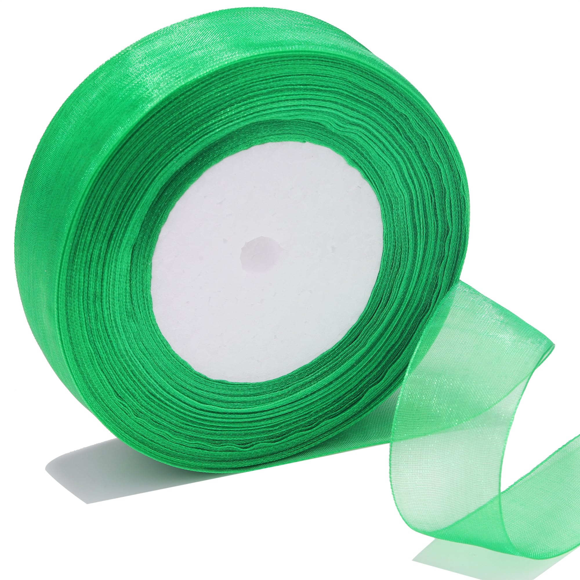 Bsikon 1 Inch Sheer Organza Ribbon 50 Yards Green Chiffon Ribbon for Gift Wrapping,Bouquets,Wedding,DIY Craft