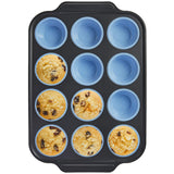 BRONYPRO Silicone Muffin Pans for Baking with Metal Frame, Egg Bite Molds, Cupcake Pans 12 Regular Size, Muffin Tins Easy to Pop