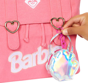 Barbie Clothes, Deluxe Clip-On Beach Bag With Swimsuit And Five Themed Accessories For Barbie Dolls