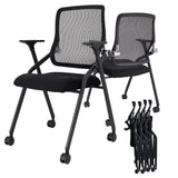 BROBRIYO 4 Pack Stackable & Foldable Conference Room Chairs with Lumbar Support, Armrest - Ergonomic Mesh Bouncing Back for Offi