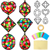 Qyeahkj 36 Set Jewel Suncatchers Crafts for Kids DIY Diamond Window Tissue Paper Craft Kit Jewel Hanging Decor for Summer School