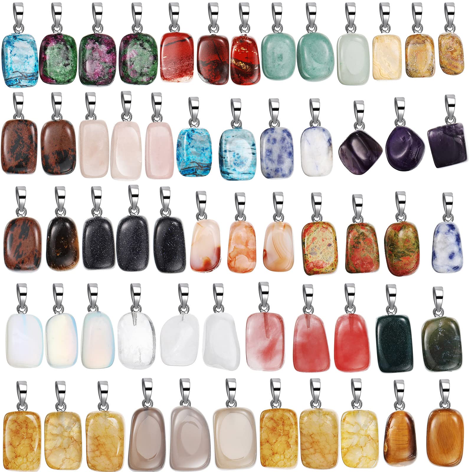 Yinkin 60 Pieces Chakra Stone Pendants Natural Crystal Stone Charms Irregular Healing Gemstone Beads Quartz Charms Bulk for Jewe