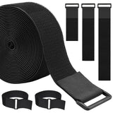 WSZJINB 1.5In x 16Ft Cinch Straps Heavy Duty With 20 Buckles, Black Nylon Hook and Loop Straps, Reusable Long Cable Ties for Org