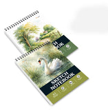 GOWOO Village Countryside Spiral Sketch Notebook, Peaceful Swan Spiral Notebook : countryside scenery design, wildlife bird art
