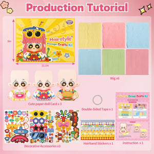 Hairstyle Design Crafts Kit, Creative Paper Doll Hair Accessories Arts and Crafts for Kids 8-12, DIY Girls Hair Stylist Educatio