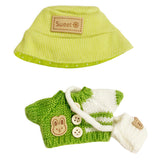 Designer Clothes for 17cm Dolls, Handcrafted Crochet 3-Piece Set, Doll Knit Outfit Accessories with Green Sweater Tops, White Cr