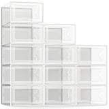 SEE SPRING Large 12 Pack Shoe Storage Box, Clear Plastic Stackable Shoe Organizer for Closet, Space Saving Foldable Shoe Rack Sn