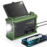 Emergency Weather Radio with Large Solar Panel, Efficient Hand Crank & Real 12000mAh Battery | AM/FM/NOAA Bands, LED Flashlight,