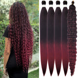 Burgundy Ombre Braiding Hair Pre stretched Synthetic Boho Braiding Hair for Boho Braids(30 inch, Packs of 5)