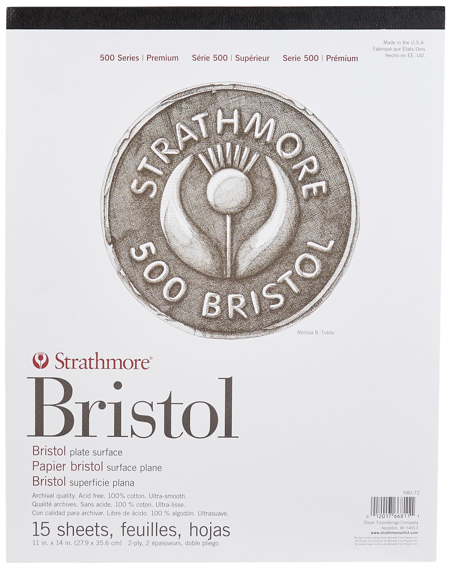 Strathmore (580-72 500 Series Bristol, 2-Ply Plate Surface, 11''X14'', White, 15 Sheets