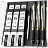 Four Candies Metal Mechanical Pencil Set - 3PCS 0.5 & 0.7 & 0.9 mm Art Pencils & 360PCS HB Lead Refills & 3PCS Erasers & 9PCS Er