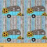 Happy Camping Fabric By The Yard,Rustic Decorative Fabric,Cute Camping Upholstery Fabric for Kids Boys,Farmhouse Outdoor Fabric,