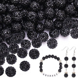 100 pcs 10mm Rhinestone Beads for Jewelry Making, Black Shiny Round Shamballa Disco Beads Bulk, Sparkle Crystal Clay Christmas f