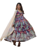 Wedani Floral Print Anarkali Kurta Set With Dupatta For Women (In Alpha L Regular Purple),PURPLE,L
