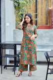 Gosriki Women'S Rayon Viscose Straight Printed Kurta With Pant (Kismat Green-Gs_M_Green_Medium),Green,,B0F38J4M9C