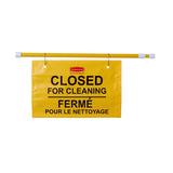 Rubbermaid Commercial ExtendtoFit, Multilingual Closed For Cleaning Hanging Doorway Safety Sign, Yellow (FG9S1600YEL), 13 x