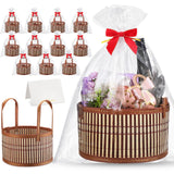 Weysat 12 Set Baskets for Gifts Empty, Sturdy Large Woven Bamboo Gift Basket Kit with Handle Wrap Bag Red Bow to Fill for Mother