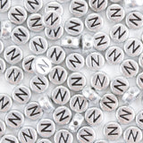 Yiizzxin 200Pcs Round Ancient Silver Letter N Beads,4x7mm Flat Letter-N Bead for Bracelets,Alphabet Beads for Jewelry Making DIY