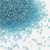 Tibaoffy Transparent Light Blue with Silver Lined Beads Size 8/0 Crafts Glass Seed Beads 3mm for Jewelry Making (Total About 100