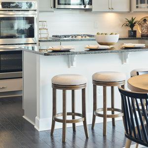 New Ridge Home Goods Victoria 26In. Counter-Height Backless Wood Swivel Barstool With Upholstered Seat, Honeysuckle