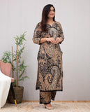 Anni Designer Women'S Rayon Viscose Straight Printed Kurta With Palazzo (Elevate Black_Xxl_Black_Xx-Large),Black,2XL,,,