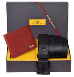 Urban Forest Men Rakhi Gift Hamper For Brother Classic Red Leather Wallet, Casual Black Leather Belt And Rakhi Combo Gift Set 