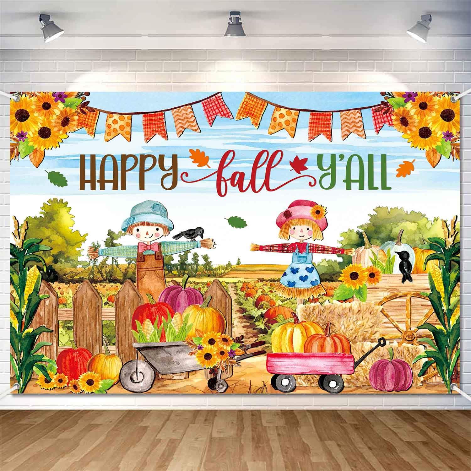 LDWLYW 8x6ft Fall Pumpkin Patch Backdrop Banner Large Happy Fall Backdrop Banners for Inside Outside Kids Autumn Harvest Pumpkin
