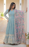 Wedani Faux Georgette Embroidered Work Anarkali Kurta Set For Women (In Alpha M Regular Sky Blue),SKY BLUE,M,Georgette,Anarkali,