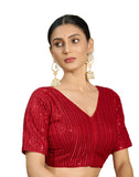 Pujia Mills Women'S Indian Ethnic Wear Designer Silver Sequence With Matching Embroidered Work V Neck Half Sleeve Readymade Padd