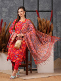 Anni Designer Women'S Cotton Blend Straight Printed Kurta With Pant & Dupatta (Ja Gadi Red-Ns_M_Red_Medium),Red,M,,,