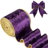 Riceshoot Christmas 4 Inch Velvet Ribbon 10 Yards Purple Wide Wired Velvet Ribbon with Gold Edge for Wrapping Bow Gift Box DIY