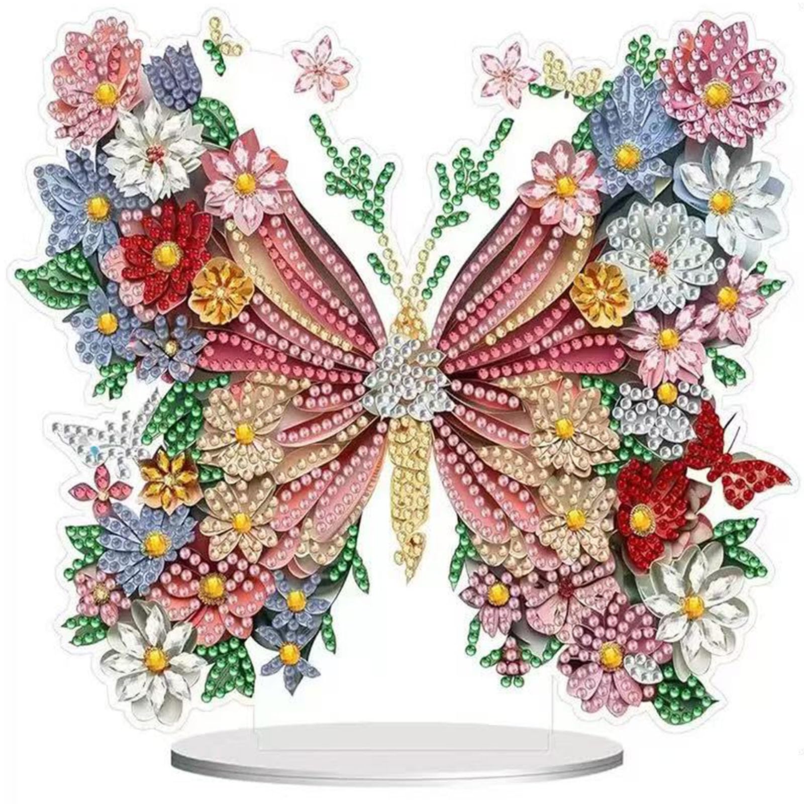 Diamond Painting Kits for Adults Beginners, 5D Full Drill Flowers and Butterflies Crystal Art Desktop Ornament, DIY Single Sided