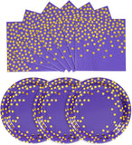 CENLBJ Purple and Gold Paper Plates-50 Pack- 25 * 7inch Paper Plates & 25 * 6.5inch Napkins,Purple Plates and Napkins Party Supp