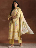 Libas Womens Printed Silk Blend Straight Kurta With Palazzos And Dupatta Yellow As Shown