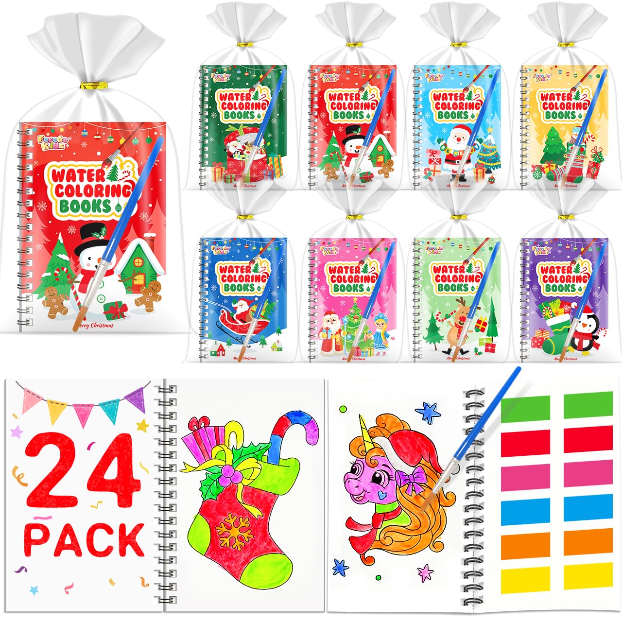 Coloring Books Party Favors for Kids - 24 Pack Christmas Mini Water Coloring Books for Kids Goodie Bags Stuffers Students Classr