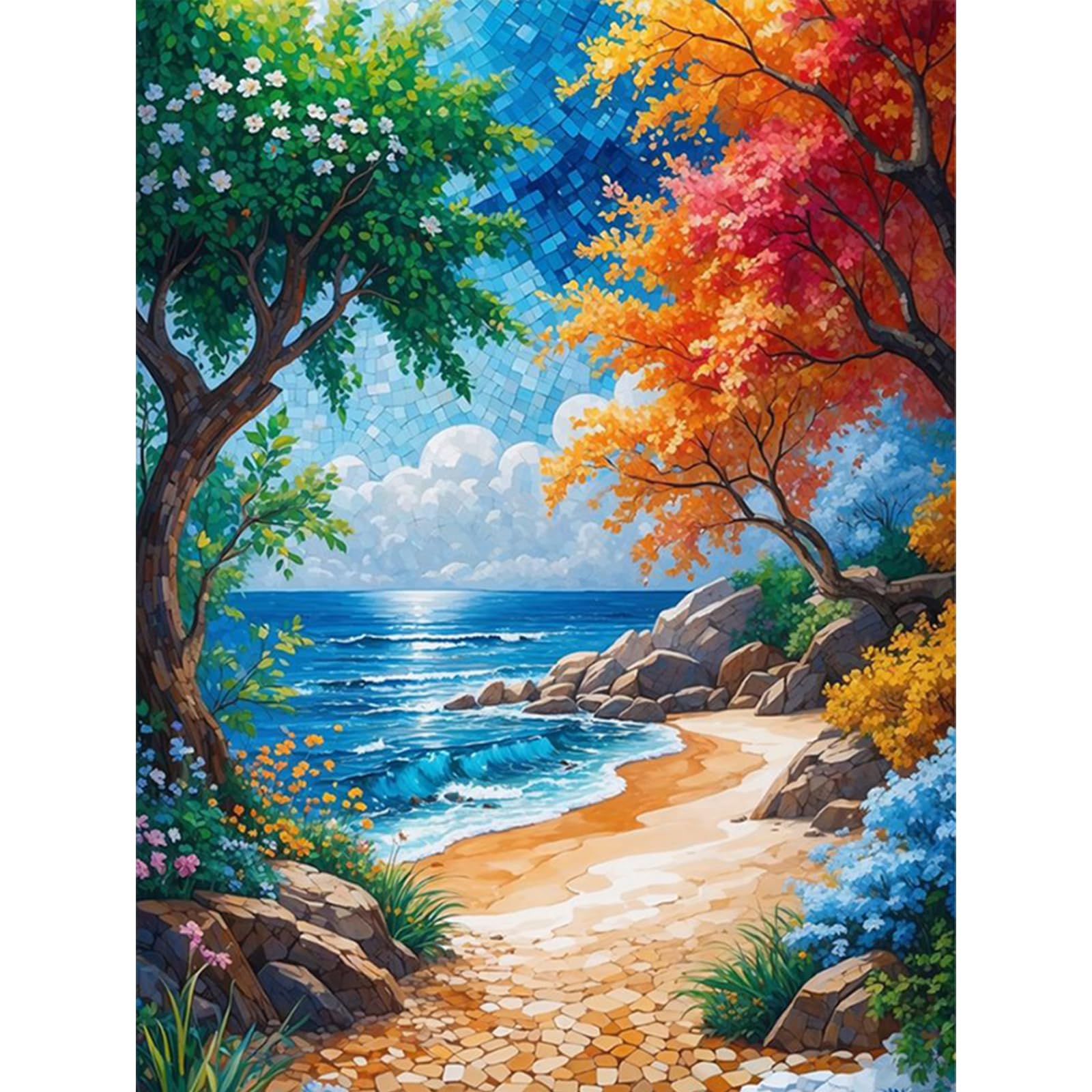Landscape Diamond Art Kits for Adults, Beach 5D Diamond Painting Kit with Resin Gems for Beginners, DIY Embroidery Craft Kits fo