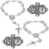 Frienda 4 Pcs Car Rosary Saint Benedict Rosary Rearview Mirror Hang Auto Rosary with Car St Christopher Visor Medal Cross Religi