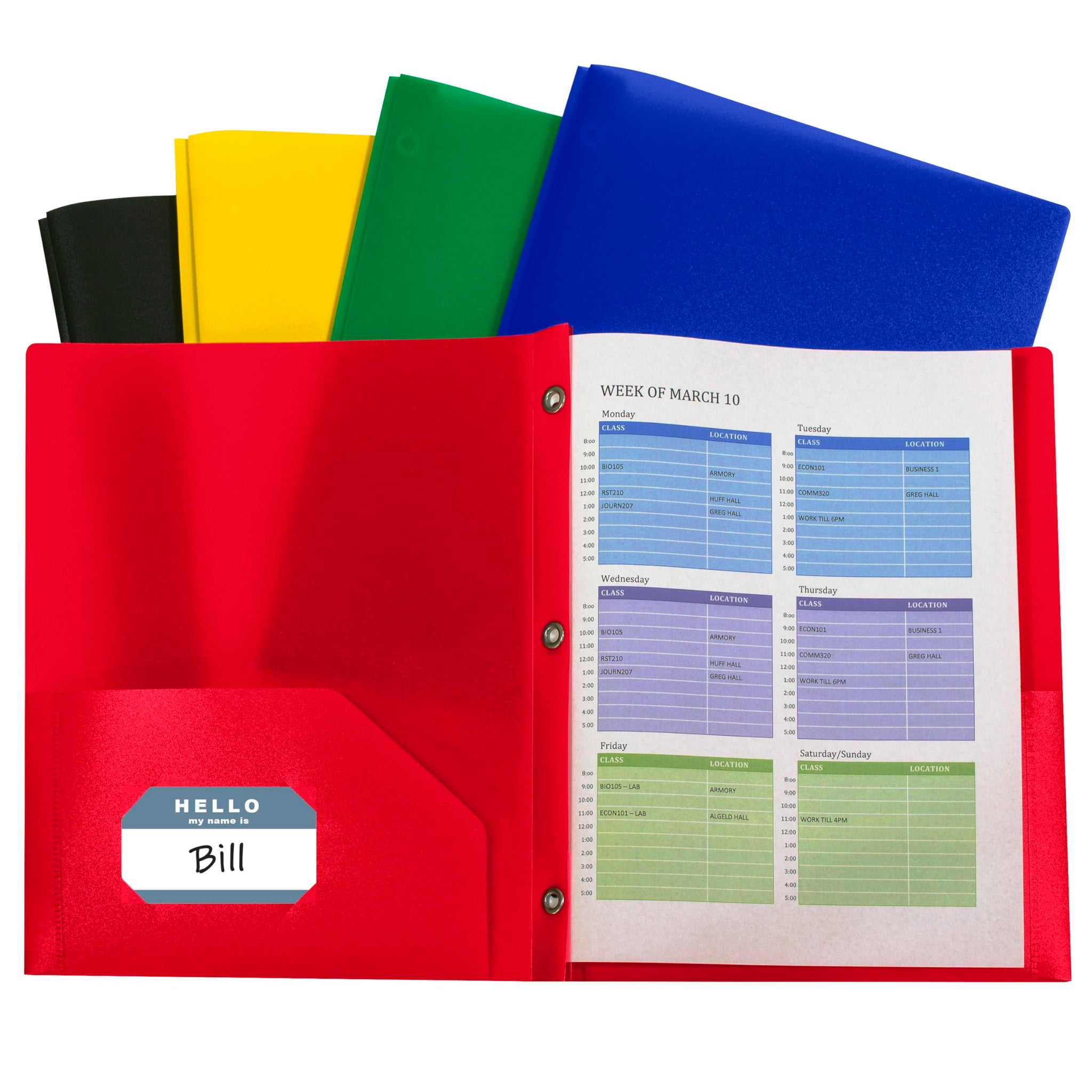 C-Line Two-Pocket Heavyweight Poly Portfolio With Prongs, For Letter Size Papers, Includes Business Card Slot, Assorted Colors,