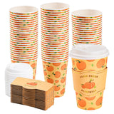 48 Pack 16 oz Fall Disposable Coffee Cups with Lids and Sleeves Autumn Maple Leaf To Go Paper Coffee Cups Beverage Drinking Cups