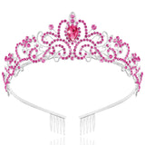 TAROSE Silver and Rose Pink Crowns for Women and Girls, Queen Crystal Tiaras with Rose Rhinestone and Combs, Goddess Crown for W