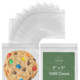 Seal Fresh Square Snack Bags - 5 x 5 (1000 Count), 2 Mil - Clear Plastic Reclosable Baggies with Resealable Lock Seal Zipper - Z