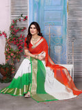 Satrani Womens Printed Organza Saree (3193S281Na_White & Green & Orange)