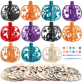 Yousoontic 10 Sets Halloween Wooden Crafts Kits Pumpkin DIY Unfinished Wooden Slices 3D Coloring Blank Wood Cutouts Table Decora