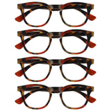 OPULIZE Ava Reading Glasses 4 Pack Flattering Rounded Frame Spring Hinges Scratch Resistant Brown Tortoiseshelll Red Mens Womens