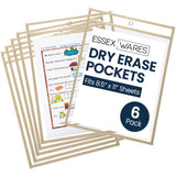 Essex Wares - 6 Pack, Cream, Durable Water-Resistant Dry Erase Pocket Document Protectors, 10 Wide x 13.5 Tall - Dry Erase Clear
