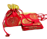 brown leaf Royal Flower Print Red Small Printed 6.5X4.5 inch Potli Bags Pouch Best for Wedding Anniversary Party Supply Return G