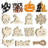 80PCS Wooden Halloween Ornaments to Paint Fall Decorations,10 Styles DIY Blank Autumn Unfinished Wood Skull Pumpkin Ghost Bat Bo