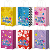MotiMind 24 Pcs Cartoon Hawaii Birthday Party Favor Bags with Handles Candy Treat Bags Summer Tropical Print Flower Palm Double 