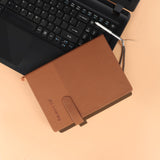 Altroq Lined Notebook, Brown, Textured Hard Cover, Elastic Closure, Ribbon Bookmark, Notes Journal